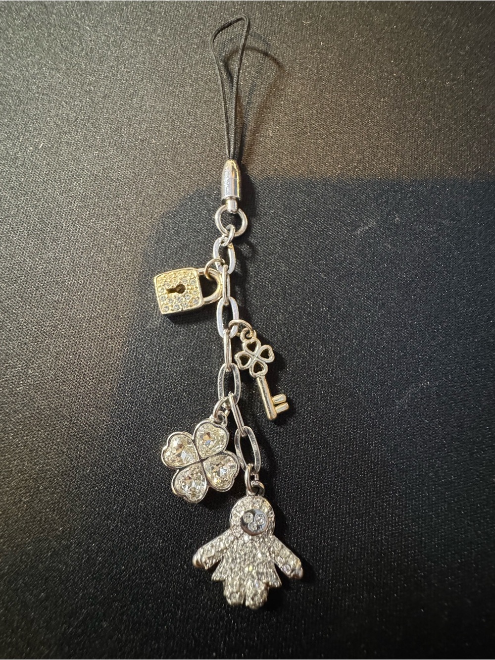 Swarovski Silver Crystal Charm Strap with Clover, Lock & Key